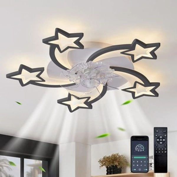 Genoci 29.13 in. Indoor Black Modern Low Profile Star Standard Ceiling Fan with Dimmable Integrated LED and Remote Included
