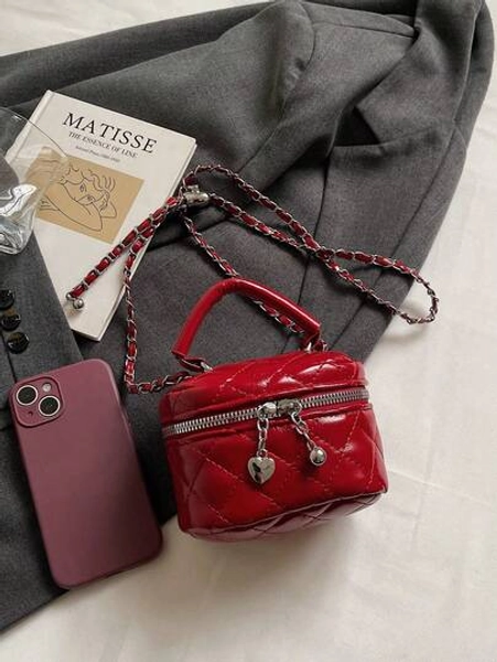 New Fashion Classic Versatile PU Waterproof Fabric, Quilted Women's Handbag, Lightweight And Portable Zipper Opening And Closing Design Love Zipper Decoration Crossbody Box Round Bag, Coin Purse Bag, Suitable For Shopping, Suitable For Travel, Shopping And Commuting.