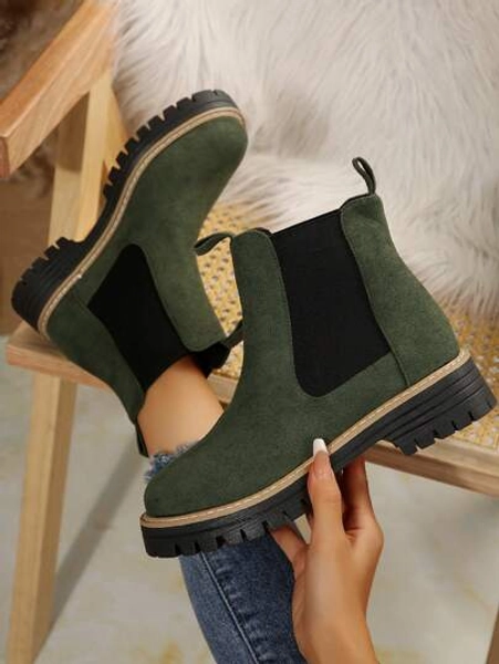 Women's Ankle Boots & Booties, Pull-On Green Shoes, Green Boots, Flat Women Shoes, New Women Short Boots, Low Heel Shoes