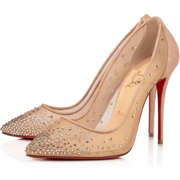 Christian Louboutin Women's Follies Strass 100 mm Light Silk Mesh, Suede Calf And Strass Pumps