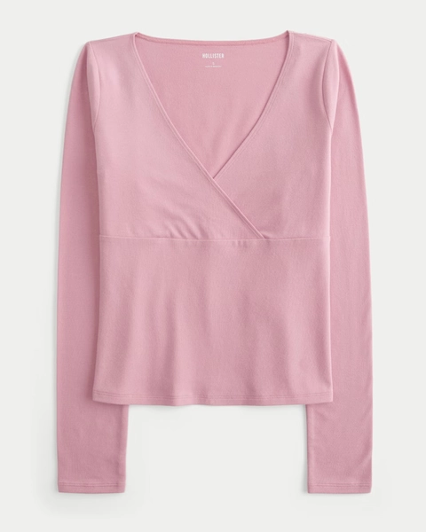 Long-Sleeve Wrap V-Neck Top