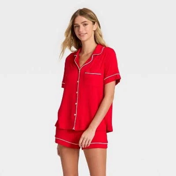 Women's Auden Cloud Knit Short Sleeve Notch Collar Top and Shorts Pajama Set
