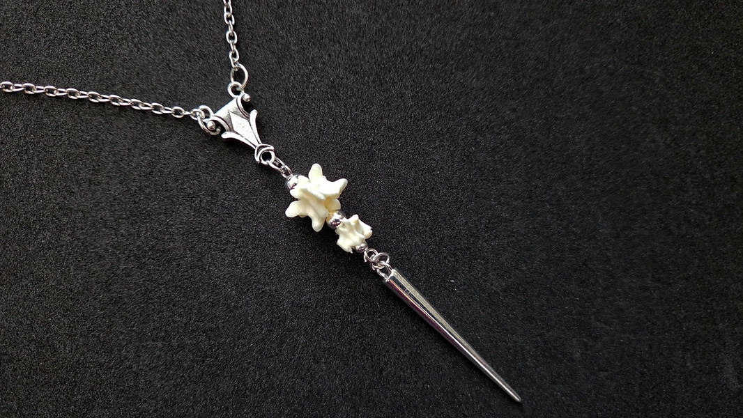 Gothic Vertebrae Spike Necklace, handmade bone oddity curiosity jewelry, silver vintage victorian charm, dark cottagecore dangle pendant