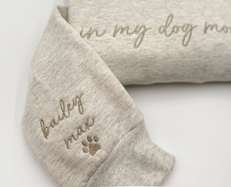 Embroidered 'In My Dog Mom Era' Sweatshirt: Custom Pet Name Sleeve, Dog Lover Gift