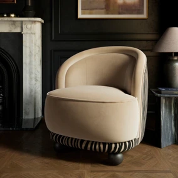 Amina Cut Velvet Zebra Print Ball Foot Tub Chair