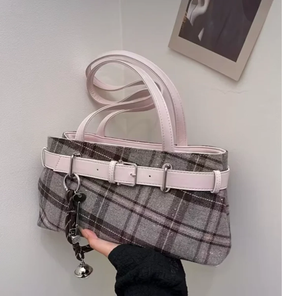 Women's Coffee Brown Checkered  Crossbody Bag with Adjustable Strap & -Tone Hardware - Plaid Shoulder Purse for Daily Use, Parties, - Burgundy/Tan/Mixed Colors, Zipper Closure, Durable Handbag Gift