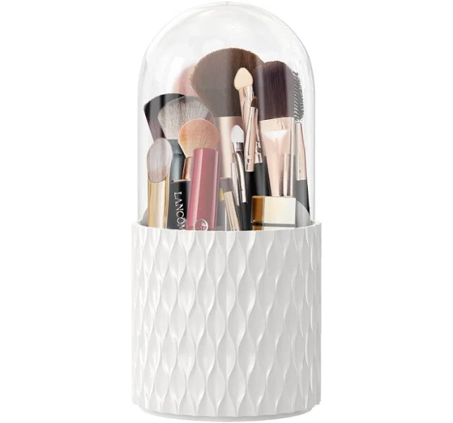 Makeup Brush Holder [Upgrade] [Dustproof & Waterproof] 360 Rotating Cosmetics Make up Brush Organizer Storage with Lid for Vanity Boxes