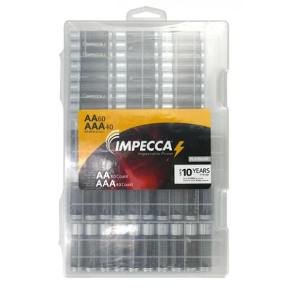 Impecca 60 AA + 40 AAA Pack Alkaline Batteries High-Performance (100-Cells)