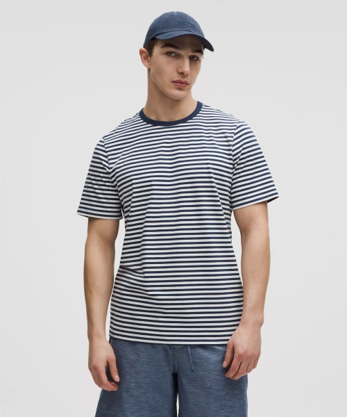 Organic Cotton Classic-Fit T-Shirt - Narrow Bold Stripe Club Blue White - XS