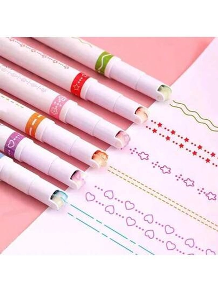 1/3/6pcs Wave Flower Outline Roller Ball Pens, 6 Colors Mix, Student DIY Line Roller Pens, Creative Quick-Dry Curve Pens Diy Pens, Outline Pens, Chunky Crayons, Kids Paints, Christmas Stocking Fillers, Advent Calendar Kids, Kids Games, Christmas Stocking Filler, Christmas Crackers,Skin Care For Kids,Colours,Multi Color Pen