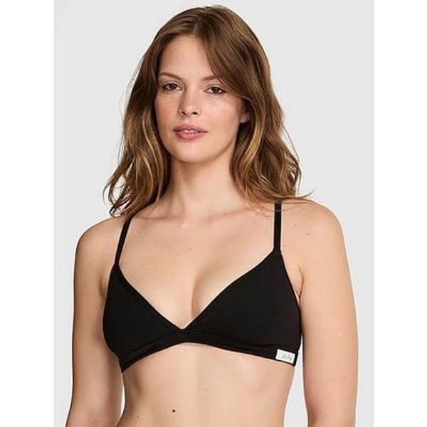 Cotton Unlined Triangle Bralette, Black, Mdd - Women's Bralettes - PINK