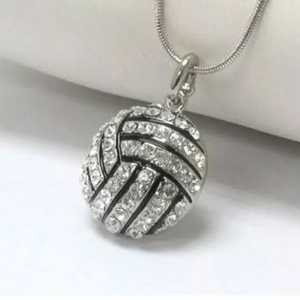 3D Crystal Rhinestone Volleyball Pendant Snake Chain Necklace