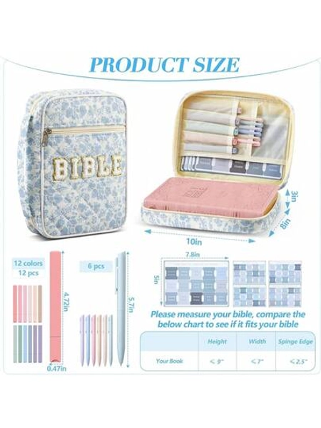Bible Cover Case For Women Large Bible Cover With Durable Handle Quilted Bible Carrying Case For Girls Bible Study Supplies Accessories(Only Bags, No Pens Or Notebooks)