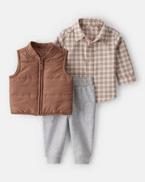 Carter's Baby Boy 3-Piece Plaid Vest, Button-Down & Jogger Set