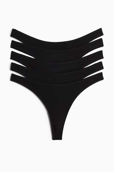Lot de 5 culottes Thong en coton - Noir
