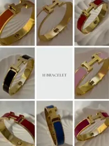 H Bangle Bracelet 18K Gold Plated Stainless Steel Classic Stackable Designer Inspired Jewelry Non Tarnish Non Allergic Nickel Free