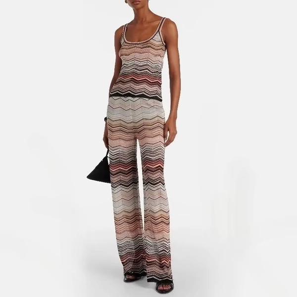 Women's Brown-Orange Gray Chevron Stripe Sleeveless Tank Top & Wide-Leg Pants 2-Piece Set Fashion Daily Wear 2025 Trendy Chic - AliExpress 200000345