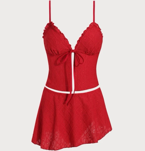 Samiol Women's Ruffle Front Tie Tankini Swimsuit