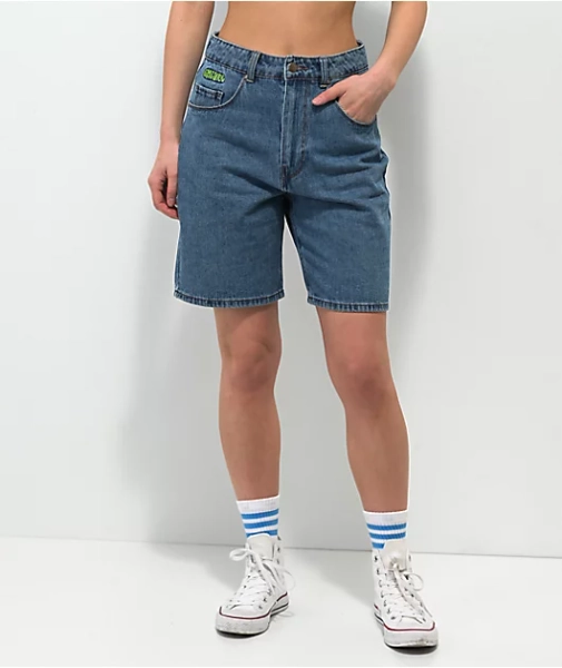 Empyre Tori Loose Fit Light Wash Denim Skate Shorts