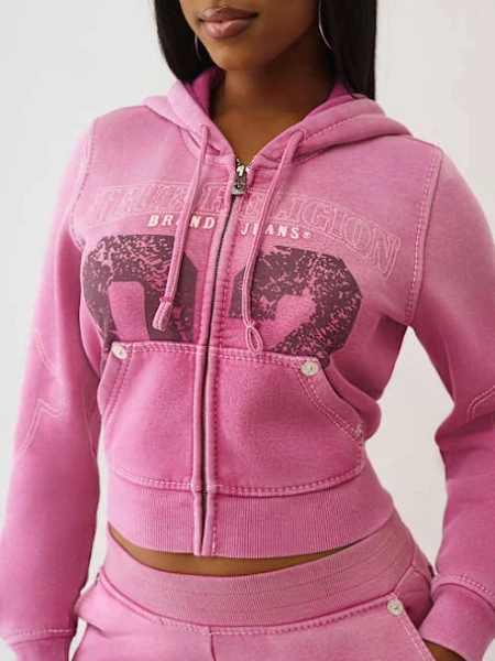 True Religion Women's Washed Big T Shrunken Hoodie