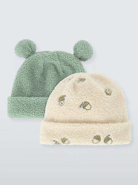 John Lewis Baby Acorn Borg Hats, Pack of 2, Cream Aqua