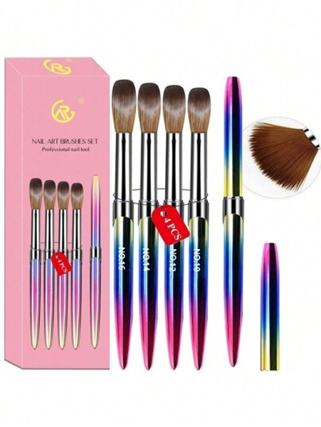 4Pcs Acrylic Nail Brush Set Acrylic Powder Brush Poly Extension Gel Brush Nail Polish Carving Pen For Women Home Solon Diy Nail Art Brushes Nail Pen,Pinceau Ongle Gel