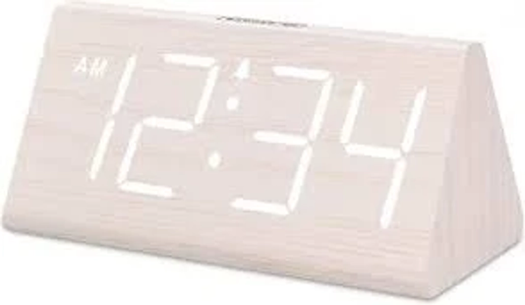 DreamSky Wooden Digital Alarm Clock for Bedroom - Living Room Desk Clock with Large Numbers, Bedside Nightstand Clock with USB Port, Adjustable Volume