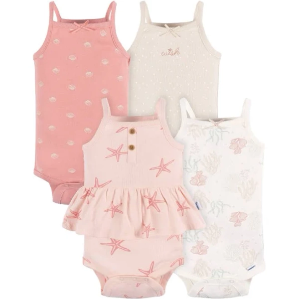 Gerber Baby Girl Starfish Sleeveless Onesies Bodysuits (4-Pack)