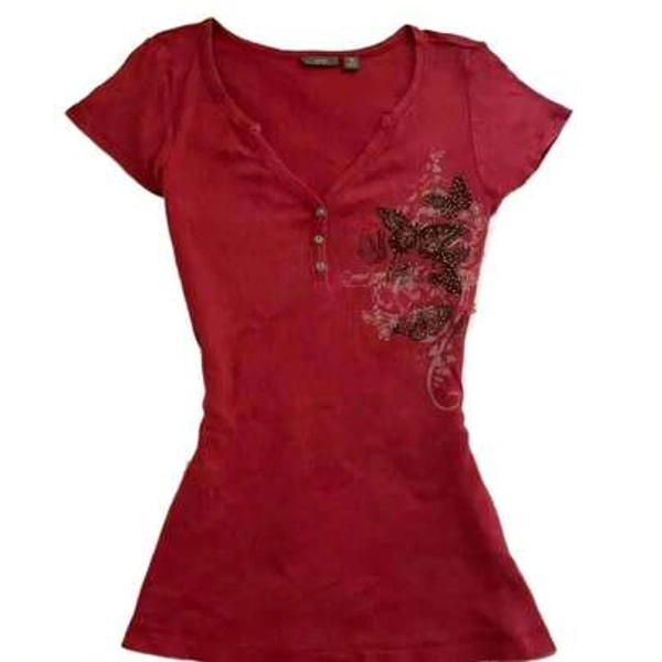 2026 New Y2k Red T Shirt Aesthetic 2000s Girl Camis Crop Top Chic Vintage Clothes Butterfly Slim Short Sleeve Summer Grunge Tees - Size S