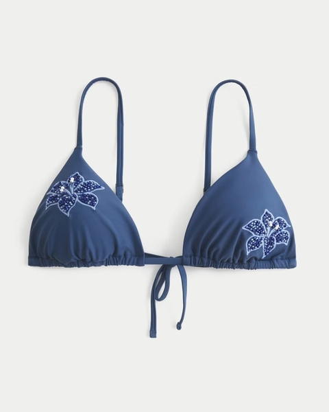 Embellished Over-the-Shoulder Triangle Bikini Top
