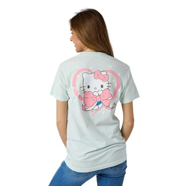 Hello Kitty Puff Print Character With Bow & Heart Women's Light Green Crew Neck Short Sleeve T-shirt-XL