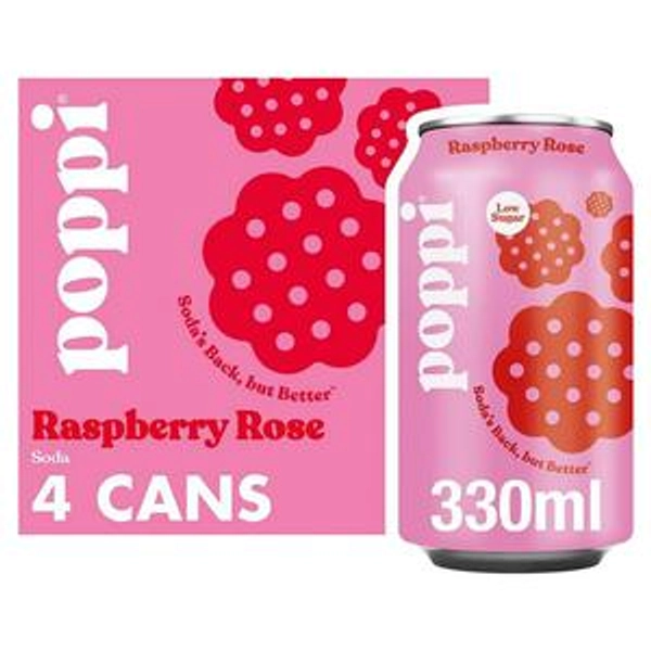 Poppi 4 x 330ml Raspberry & Rose Soda Cans