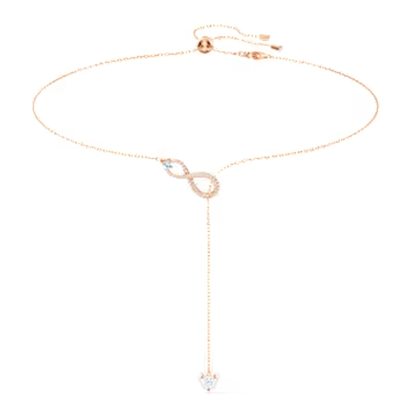 Hyperbola Y necklace, Infinity, White, Rose gold-tone plated | Swarovski