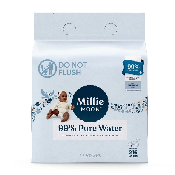 Millie Moon 99% Pure Water Baby Wipes, 216 Count (Select for More Options) - Walmart.com
