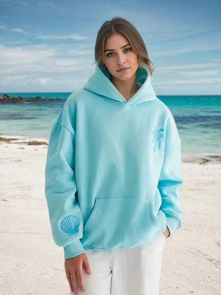Brand New Tropical Floral Island Hoodie For Women And Teens - Light Grey With Pink Floral Print - Oversized Pullover - Long Sleeve Hooded Sweater For Beach Vacations, Travel, Everyday Streetwear - Machine Washable, All Seasons Women's
