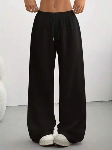 Women'S Casual Wide-Leg Joggers - Gray Drawstring Waist, Elastic Waistband, Comfortable Loose Fit For Spring/Summer/Fall, Perfect For Casual Attire, Jogging Pants Tights