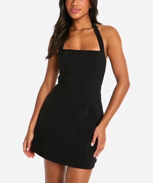Boohoo Women's Bengaline Square Neck Skater Dress