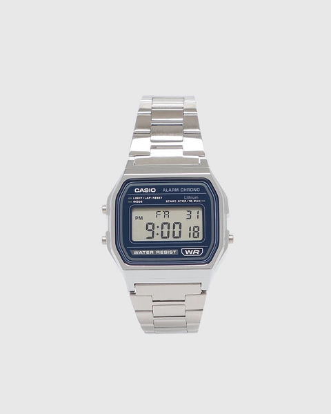 Casio Digital A158WEA-2D Blue Dial Stainless Steel Band