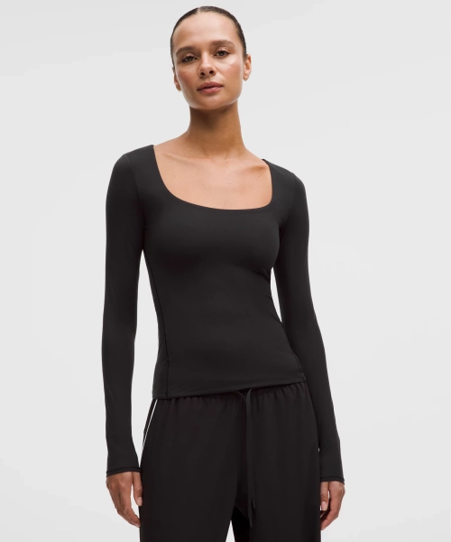 Wundermost Ultra-Soft Nulu Square-Neck Long-Sleeve Shirt - Black - XS