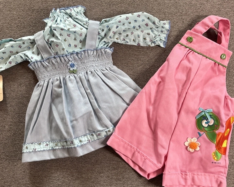 (2) Retro 1980s Krazy Knitters Stone Set Dress Baby 12 Months Blue Long Sleeve