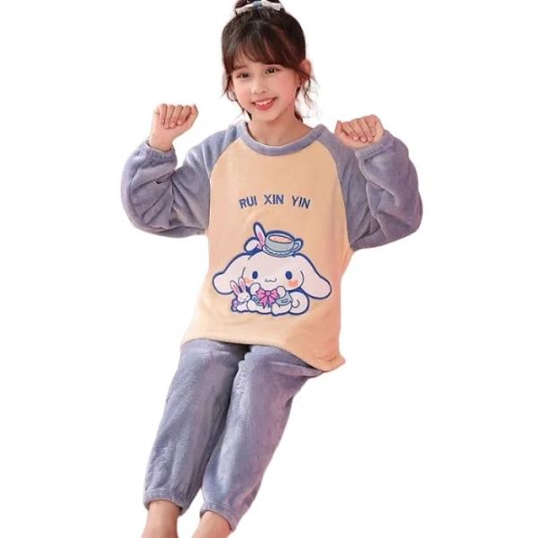 Sanrio Kawaii Kuromi Cinnamoroll Flannel Pajama Set