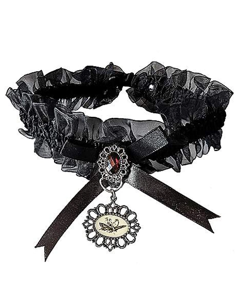 Black Ruffled Ribbon Frog Cameo Choker Necklace