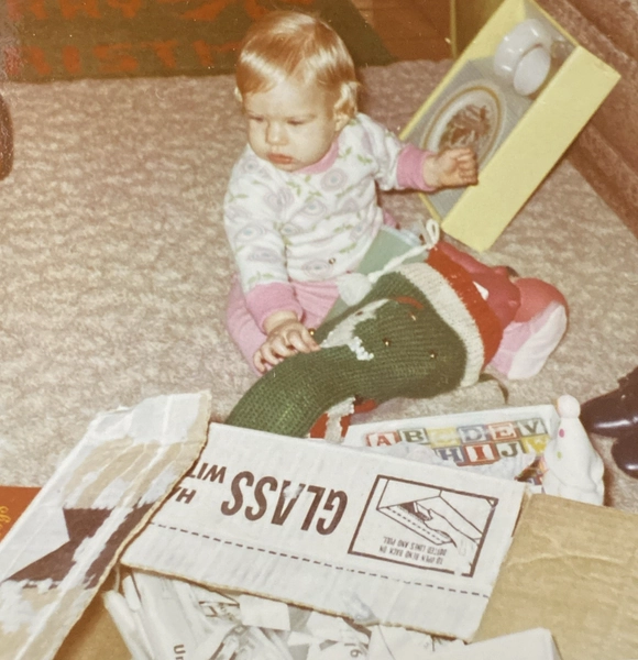 1970s Cute Adorable Young Little Girl Christmas Stocking Gifts Photo P21c7
