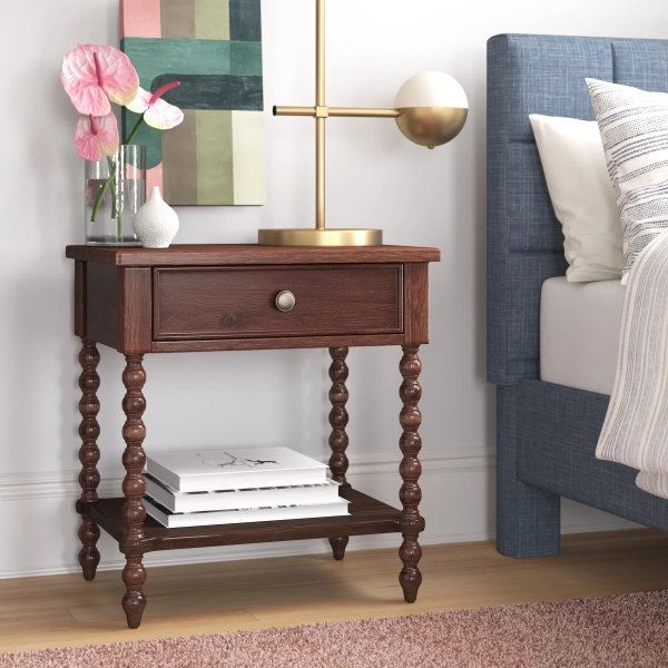 Madison Park Signature Beckett Turned Wood Spindle Nightstand with Drawer & Shelf & Reviews | Wayfair