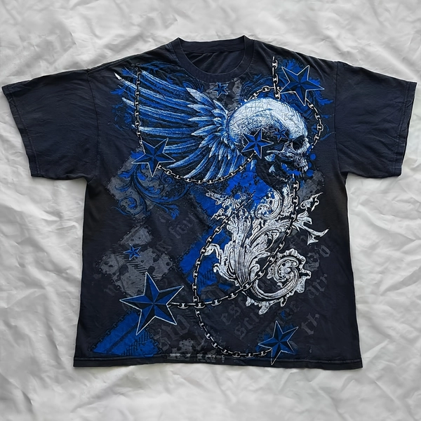 T-Shirt Y2K Summer New Style Printed T-Shirt American Trendy Short Sleeve Street Hip-Hop Retro Future Loose Top