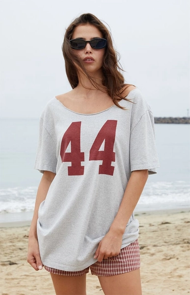 Light Gray Burgundy Penelope 84 Off-The-Shoulder Oversized Top
