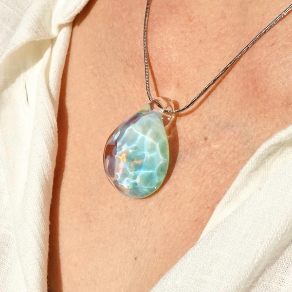 Ocean Wave Pendant Necklace: Handmade Turquoise Glass Water Drop Jewelry, Sea Inspired Meaningful Gift