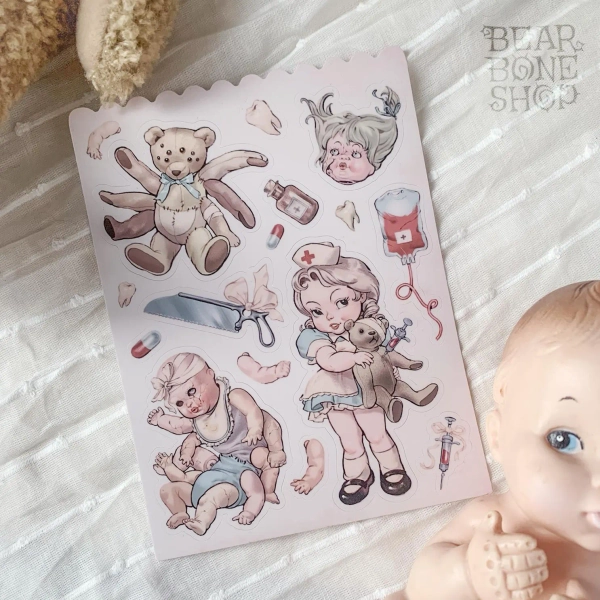 Creepy Toy Nurse Sticker Sheet - Waterproof Vinyl