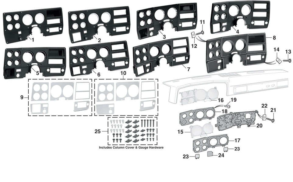1973-80 Dash Bezels and Instrument Lenses