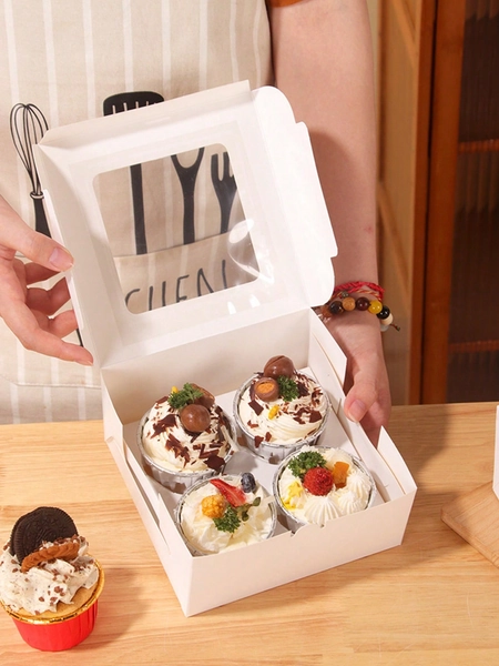 4pcs/8pcs 2/4/6/8/12 Cupcake Boxes With Clear Window, Muffin Cups, Pastry, Dessert, Afternoon Tea, Mousse Cake, Bakery Packaging